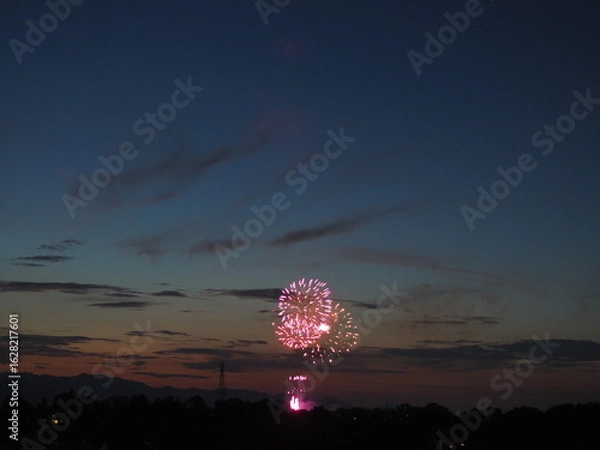 Obraz 夕空に映える打ち上げ花火（八王子花火大会）