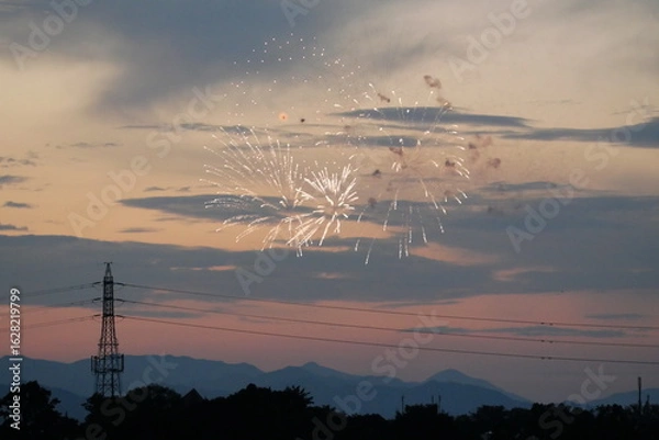 Obraz 夕空に映える打ち上げ花火（八王子花火大会）