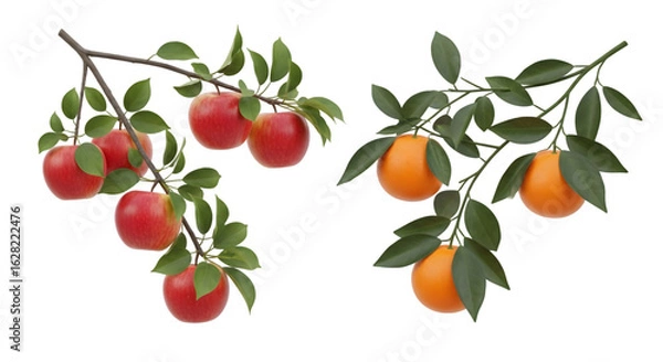 Obraz Apples and oranges on branches