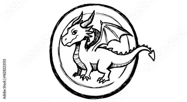 Fototapeta Fantasy dragon token icon with topaz color palette for game design and branding