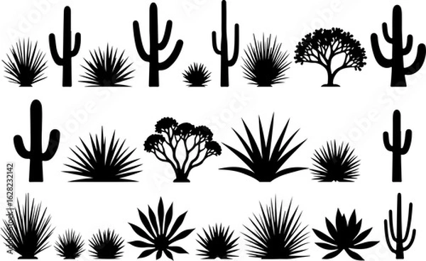 Fototapeta Cactus and Desert Plant Silhouettes Collection vector bundle