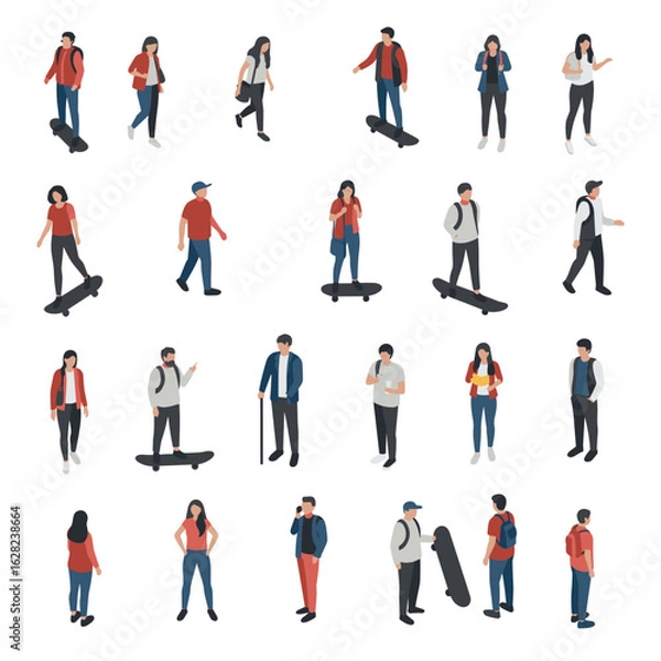 Fototapeta Isometric People Characters Set Illustration Variety of Individuals Performing Different Activities Isolated on White Background