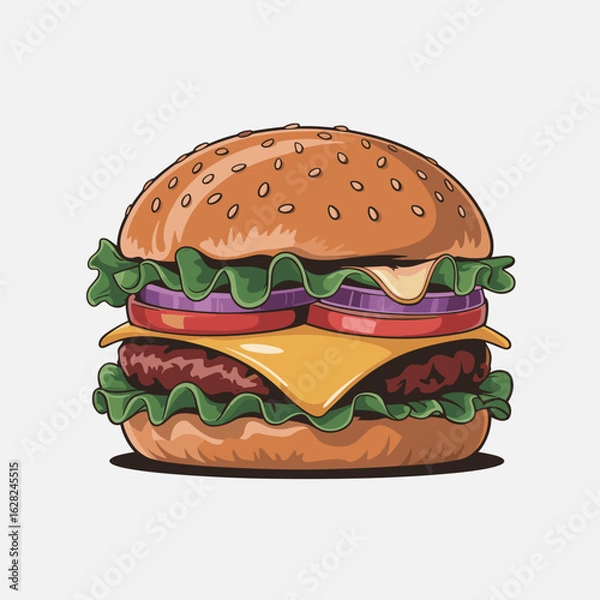 Obraz Classic American Cheeseburger with Lettuce and Tomato