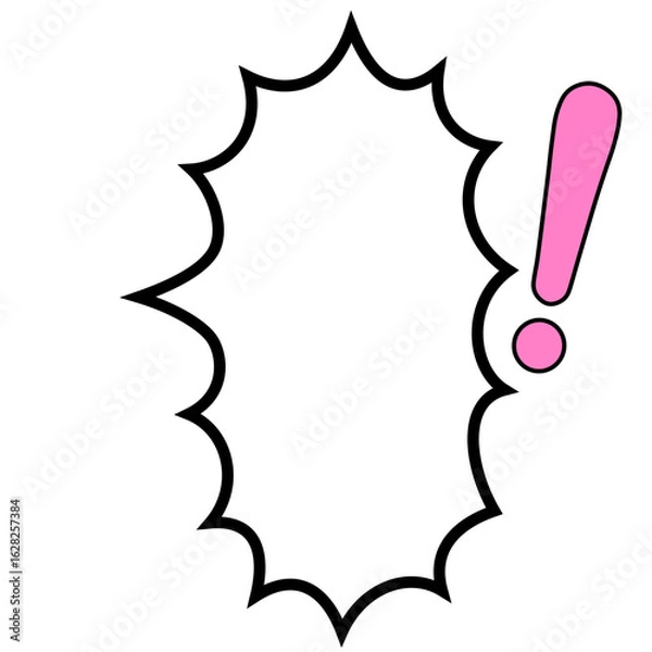 Fototapeta ピンクでベタ塗りのビックマーク付きの爆発型で縦長の吹き出し