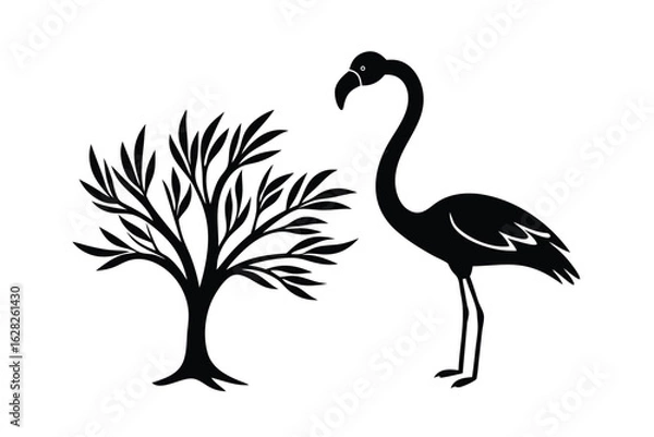 Fototapeta World animal day vector art of flamingo standing next to a tree isolated