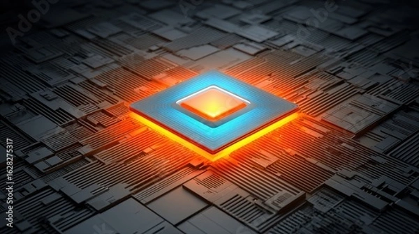 Obraz Concept of quantum computing with abstract glowing processor, innovation in computing