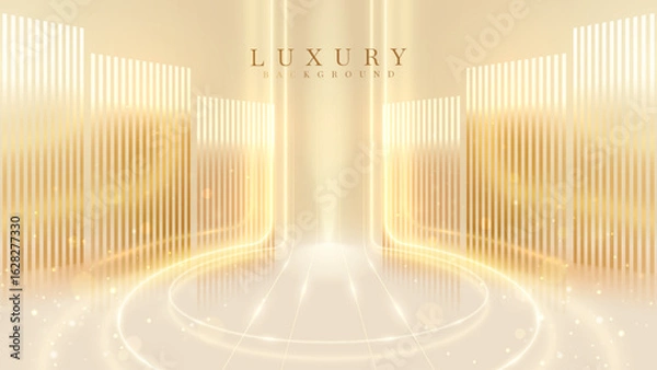 Obraz Cream stage background with golden light and glittering star.