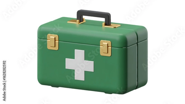 Fototapeta Green First Aid Kit with White Cross medical kit emergency kit isolated on a transparent background