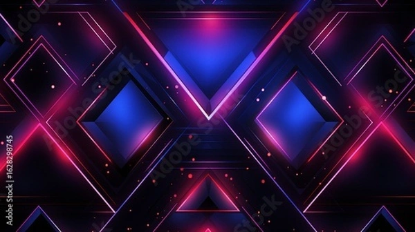 Fototapeta Vibrant neon geometric shapes illuminate a modern background with captivating designs in a dynamic display of colors and forms
