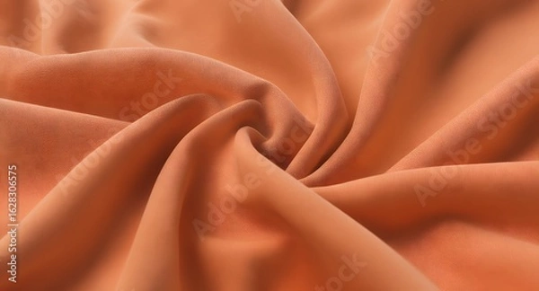 Fototapeta Close-up view of a soft peach fabric with gentle folds, showcasing smooth texture and intricate weave details, perfect for fashion, textile design, and home decor projects.