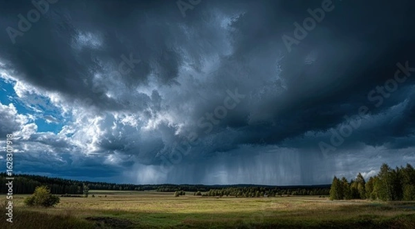 Fototapeta Dramatic storm clouds over a field