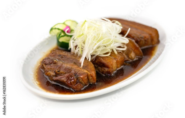 Fototapeta Braised Pork belly on top with Spring onion