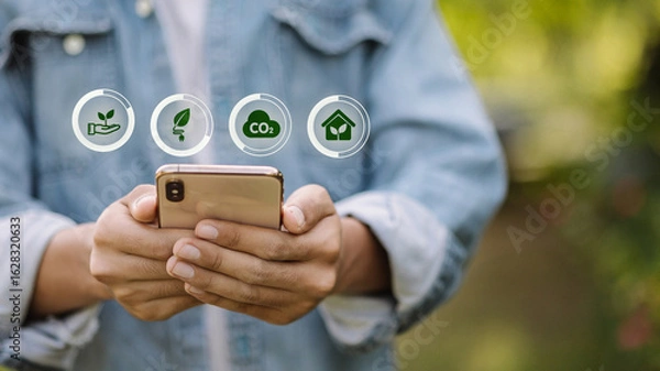 Fototapeta Eco Friendly Mobile Technology for Sustainable Energy and Carbon Footprint Reduction