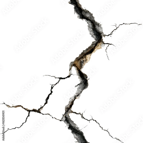 Fototapeta Dramatic fissure on black surface exhibiting textures and contrasting colors