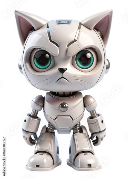 Obraz cute mini angry AI robot cat, transparent background