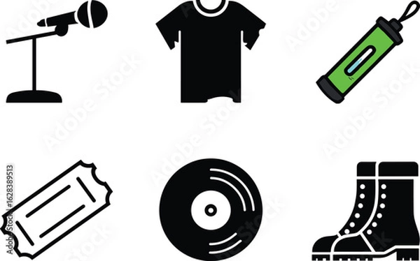 Fototapeta Collection of icons representing music and entertainment industry items.