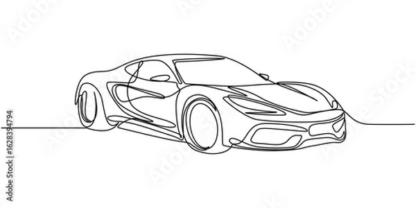 Fototapeta Continuous one single line drawing of car. Minimalist black linear sketch isolated on white background. Vector illustration, Silhouette of modern auto. One line continuous concept banner with modern.