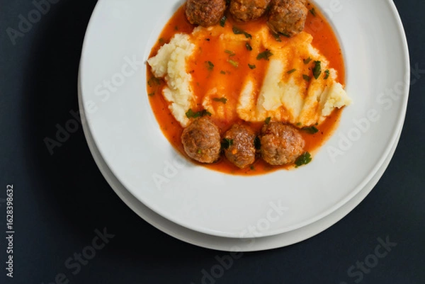 Obraz Smashed potatoes with meat balls 