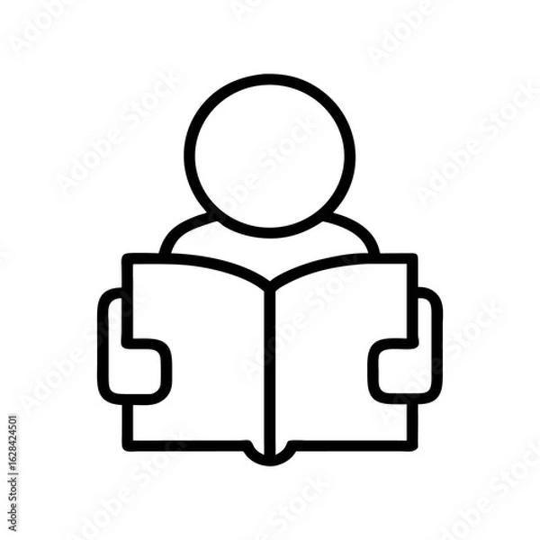 Obraz Iconic 3D vector illustration of a man reading a book, a symbol of knowledge and business concepts