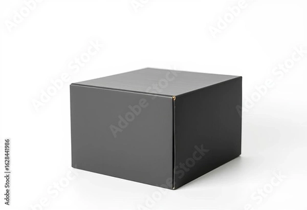 Fototapeta A matte black cardboard box, square, sits alone against a stark white background,   dark background,  texture