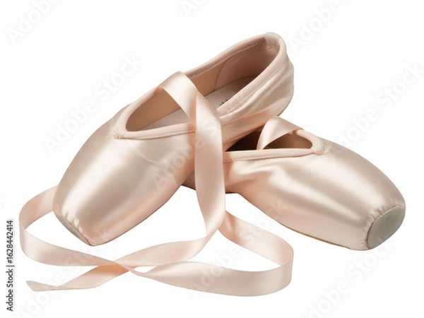 Fototapeta Elegant pink ballet slippers with ribbons isolated on transparent background