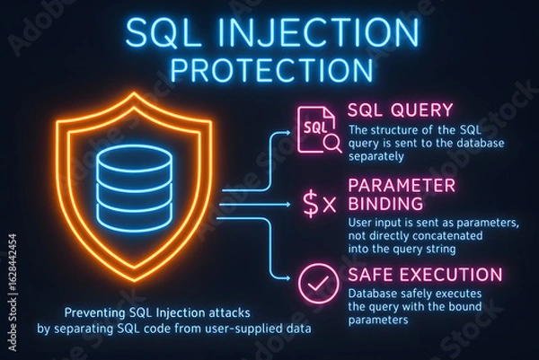 Fototapeta SQL Injection Prevention Techniques with Security Diagram for Database Developers