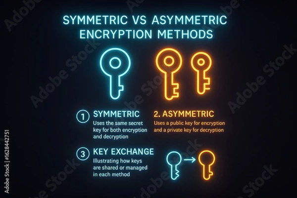Obraz Symmetric vs Asymmetric Encryption Methods Comparison for Cybersecurity Education