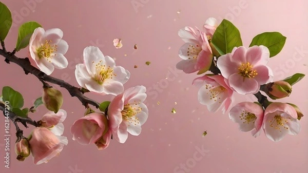 Fototapeta Delicate Pink Blossoms A Serene Dance of Floral Beauty, Gentle Petals, and Golden Accents on a Soft Rosy Canvas