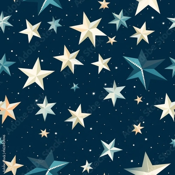 Fototapeta Geometric Star Pattern on Dark Blue Background Seamless Texture
