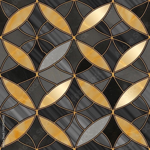 Fototapeta Elegant Marble Tile Pattern in Gold and Gray Seamless Design