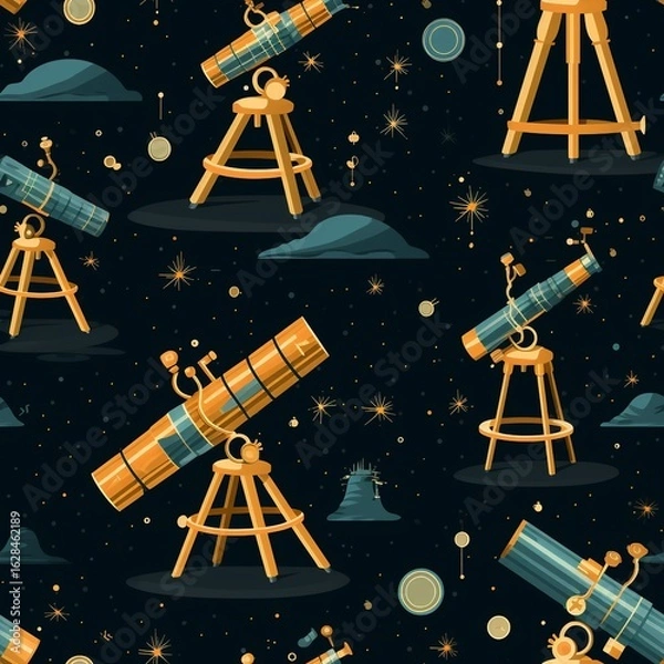 Fototapeta Astronomical Telescope Pattern on Dark Blue Starry Sky