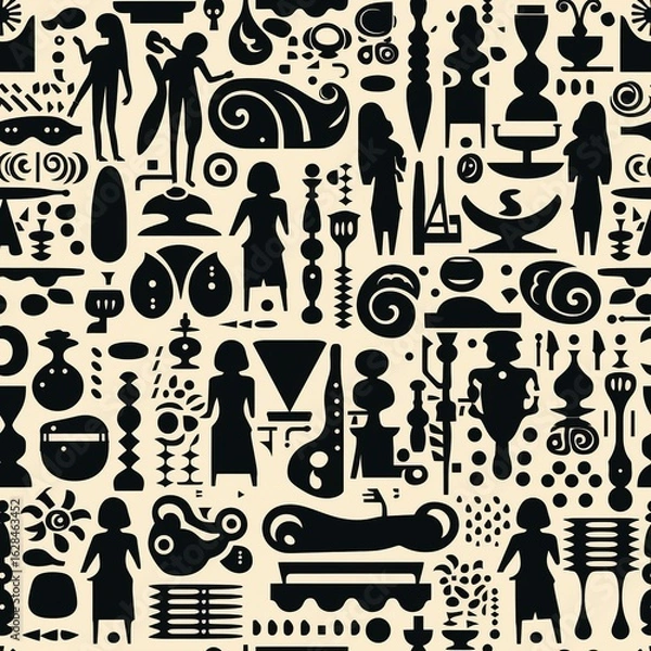 Fototapeta Abstract Black and Beige Pattern with Figures and Shapes