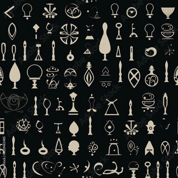 Fototapeta Monochrome Pattern of Abstract Shapes on Black Background