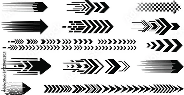 Obraz Dynamic speed arrows collection conveying motion forward progress and direction