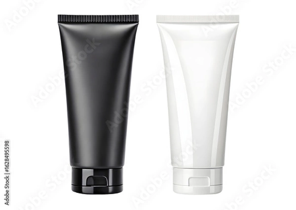 Fototapeta Tube of cream, cosmetic tube container set in black and white isolated on white or transparent png background