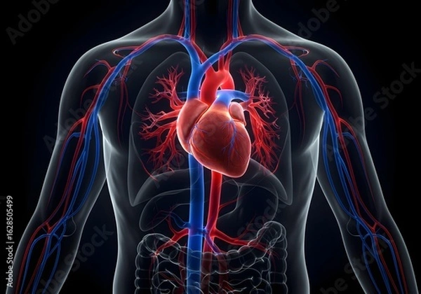 Fototapeta Cardiovascular System Floating in Space – Futuristic Chest Anatomy Render