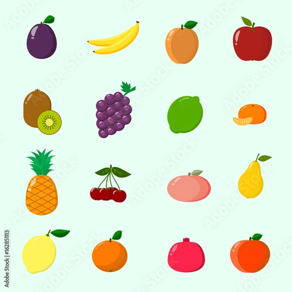 Fototapeta Fruit juicy and ripe collected in a set of icons.   Fruits, a set of icons
