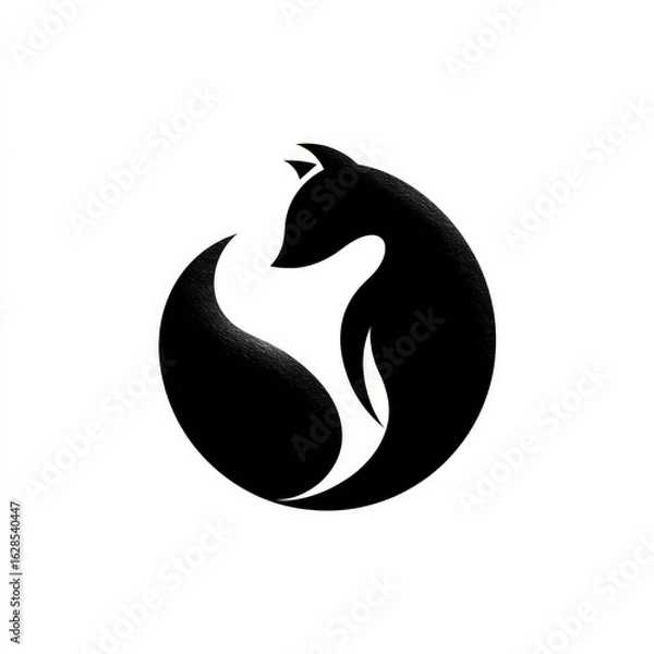 Fototapeta Abstract black silhouette of a fox in a circle.