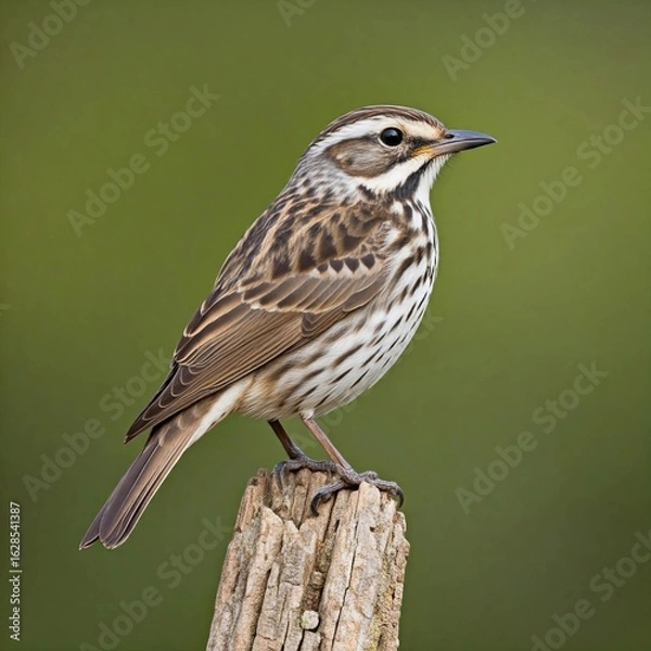 Obraz Redwing Thrush Perched on Wooden Post