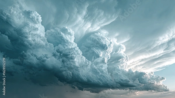 Obraz Thick, textured clouds roll across the sky, creating a dramatic atmosphere just before sunset in the evening