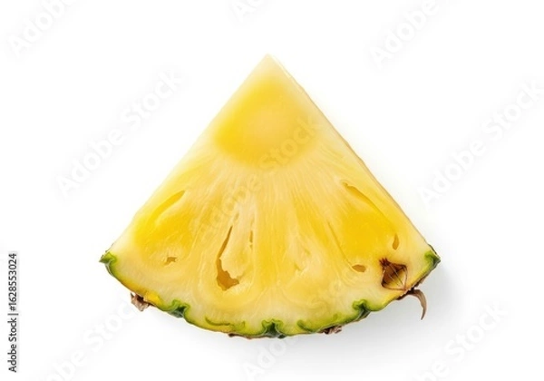 Fototapeta Single triangular slice of ripe yellow pineapple with green rind fruit food