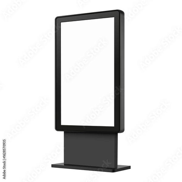 Obraz Blank vertical black digital billboard mockup. Modern advertising kiosk screen for city promotion, touchscreen display or public info stand