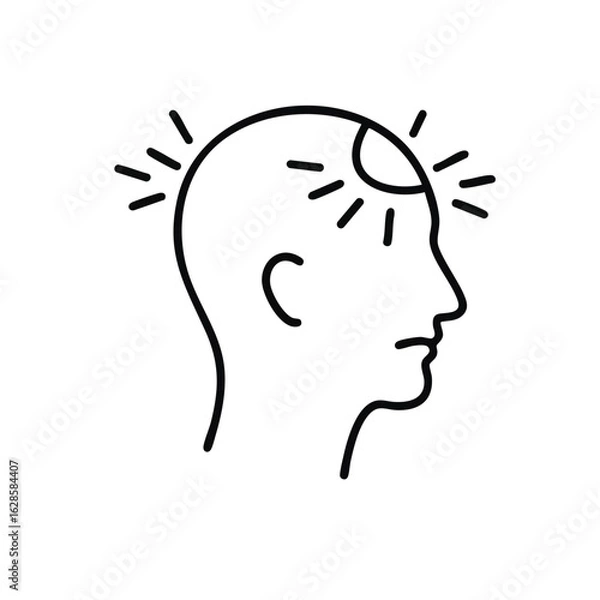 Fototapeta Simple black line art illustration depicting a human head experiencing a severe headache or migraine, symbolizing pain, stress, and discomfort.