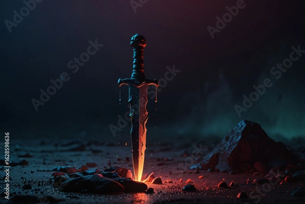 Fototapeta Magic dagger. Dark night. Gloomy background.