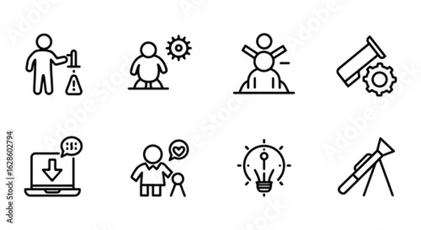 Fototapeta Vector art of Modern Line Icons:  Science, Technology, Innovation, and Growth Concepts.
