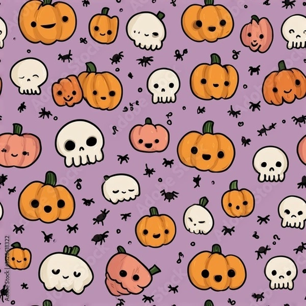 Fototapeta Seamless Halloween pattern illustration featuring spooky, festive elements.