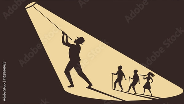 Obraz Business leader in spotlight guiding team. Vision, direction, teamwork, and path to success concept.