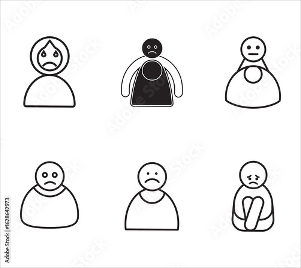 Fototapeta Set of Monochrome Linear Pictograms depicting Emotions and Mental States Black and White Vector Icons