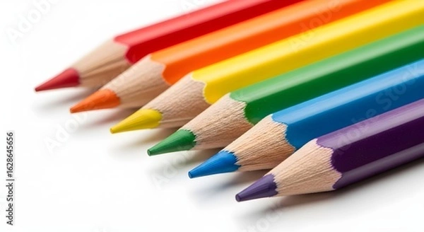 Fototapeta Colorful Rainbow Pencils Lined Up on Neutral Background – High-Resolution Art Supply Image