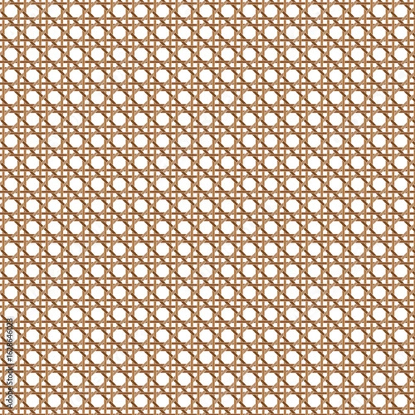 Fototapeta Brown Interlocking Caning Lattice Pattern with White Outline